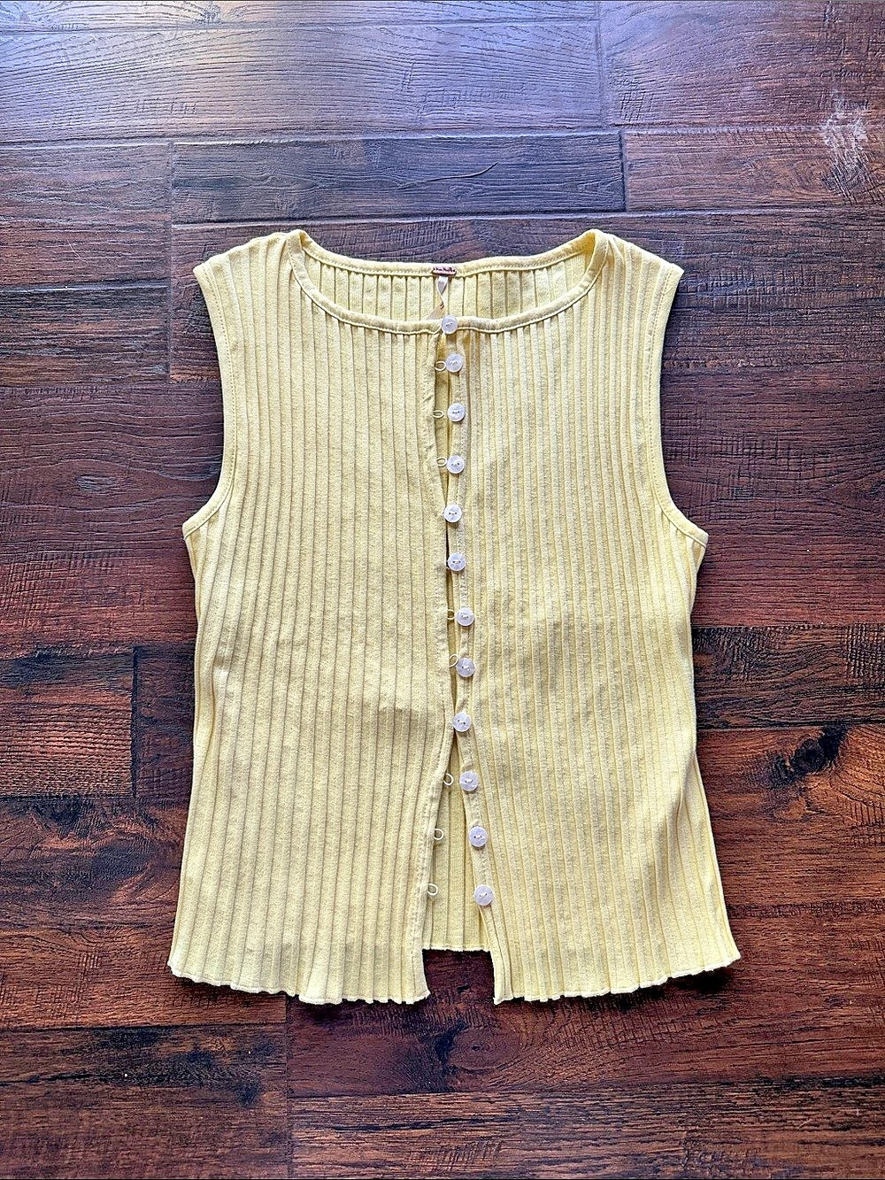 Free People Tilly Rib Button-Up Top Yellow Small